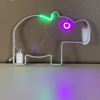 Neon Hippo Sign